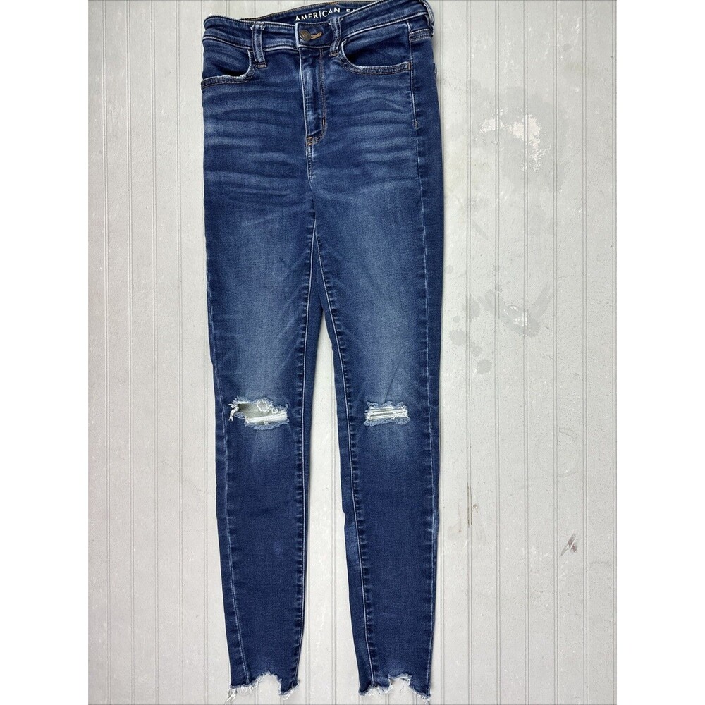 American Eagle Size 0 Womens Jeans Jegging Super High Rise Distress Raw Hem